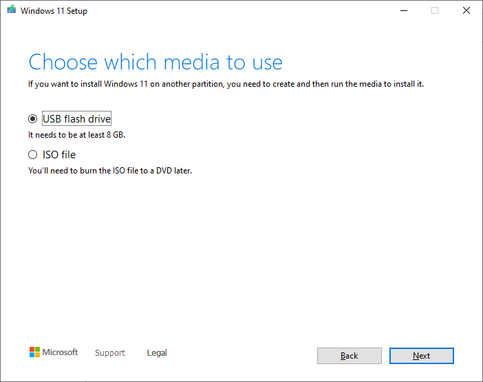 Choose the USB option