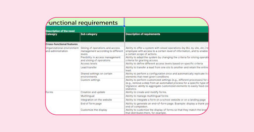 CRM Functional Requirements Grid