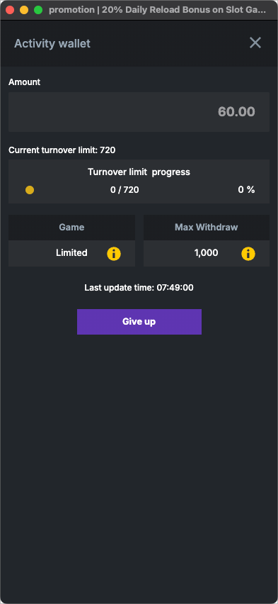 Unmet wagering requirement