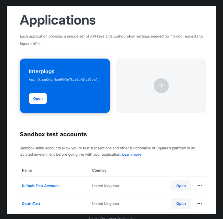 Square Developer Dashboard