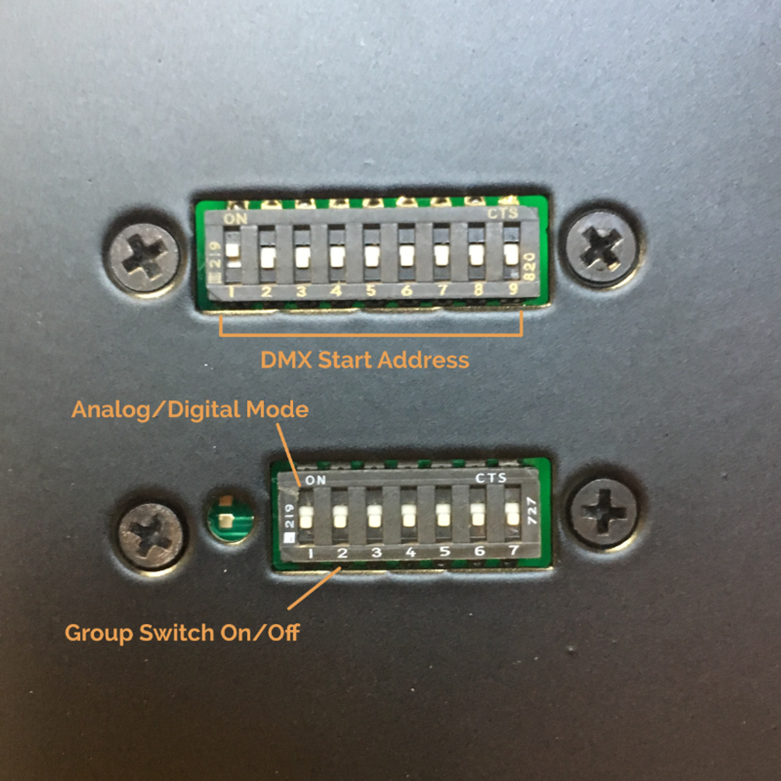 DIP switches on back of Prospero unit