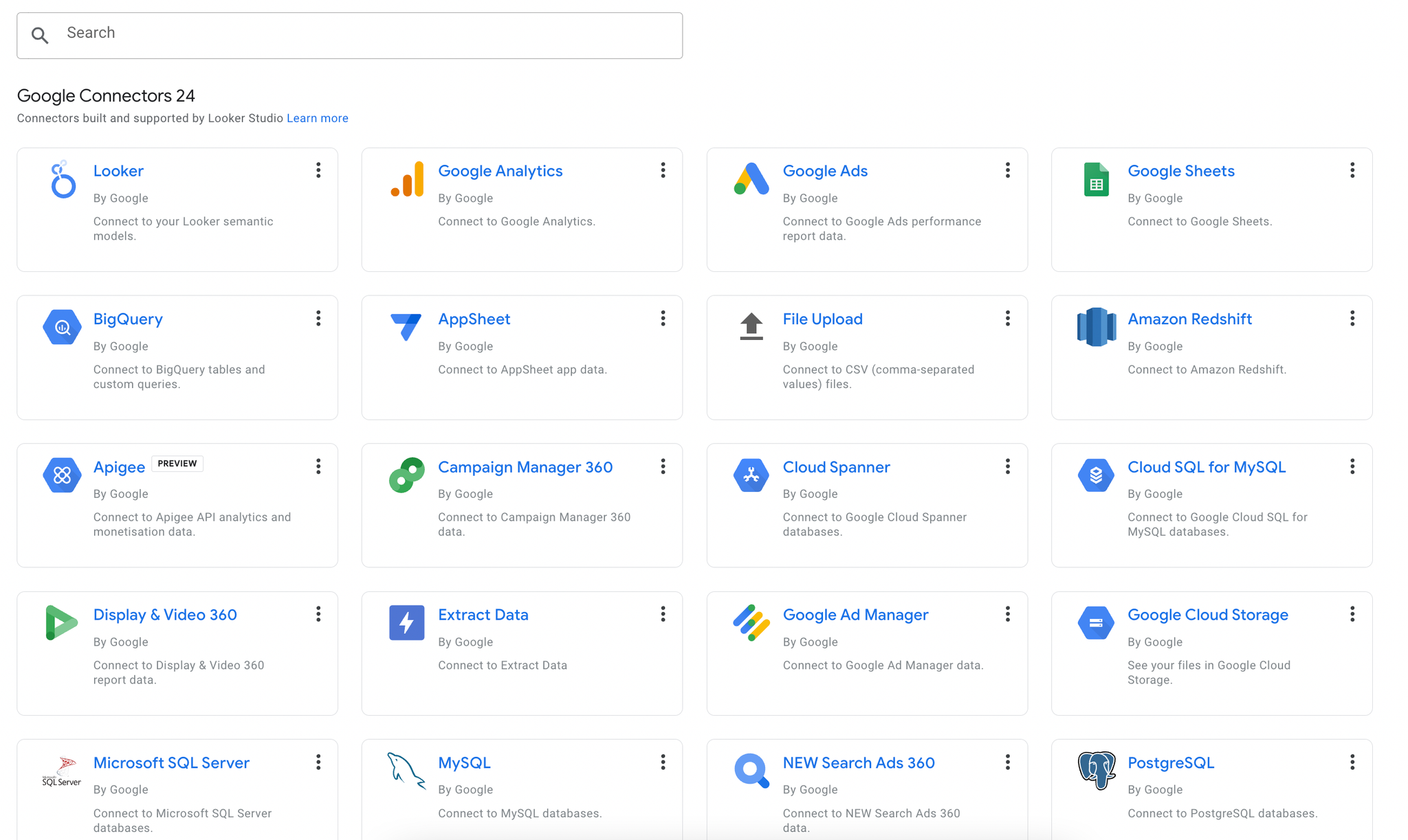 Interface des connecteurs natifs et tiers