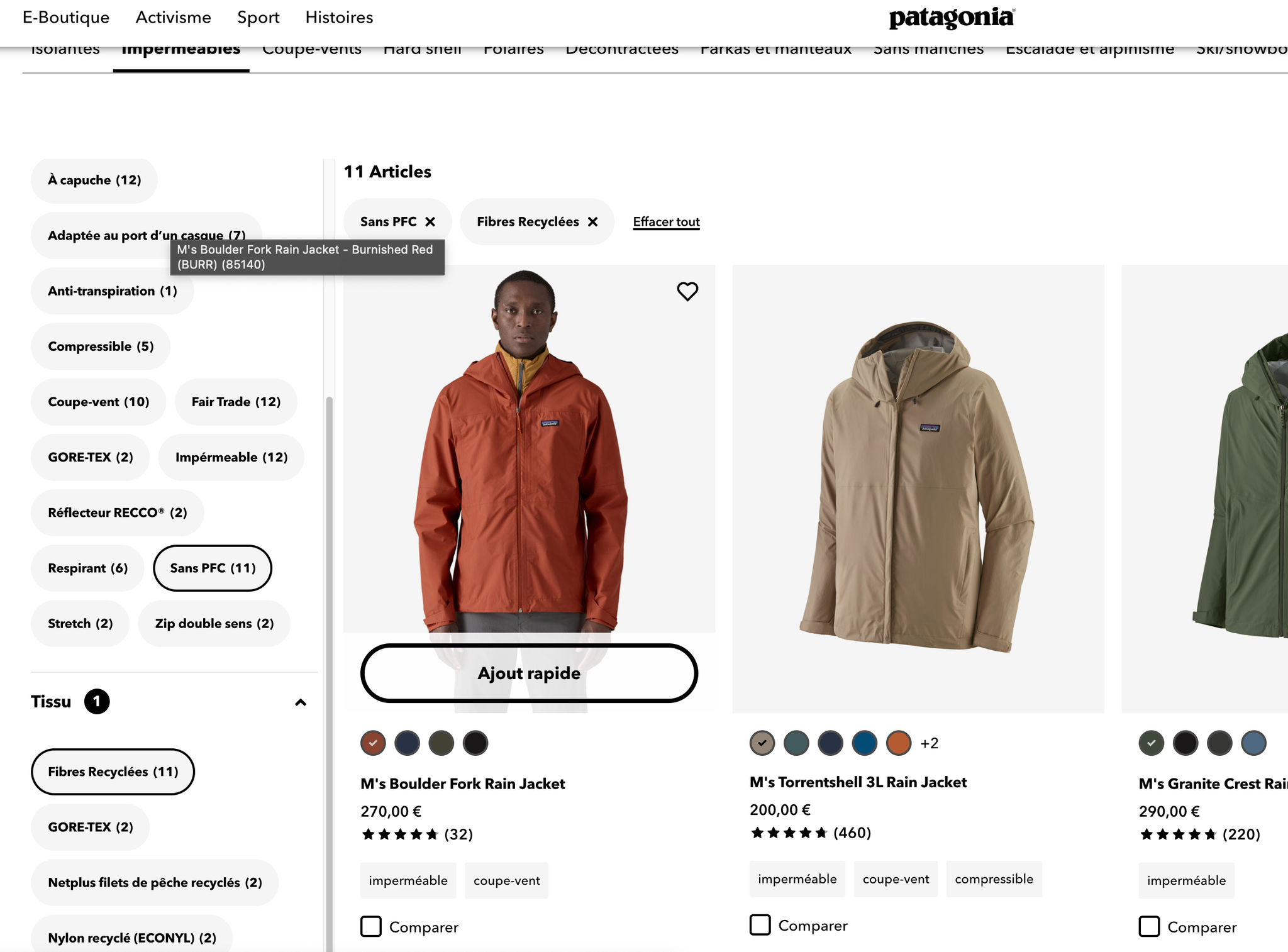 Patagonia propose un filtre “sans PFC” et des filtres liés aux matières recyclées