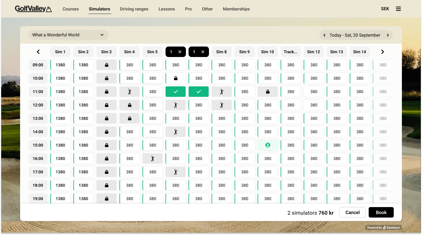 New web booking tee sheet, desktop & mobile views.