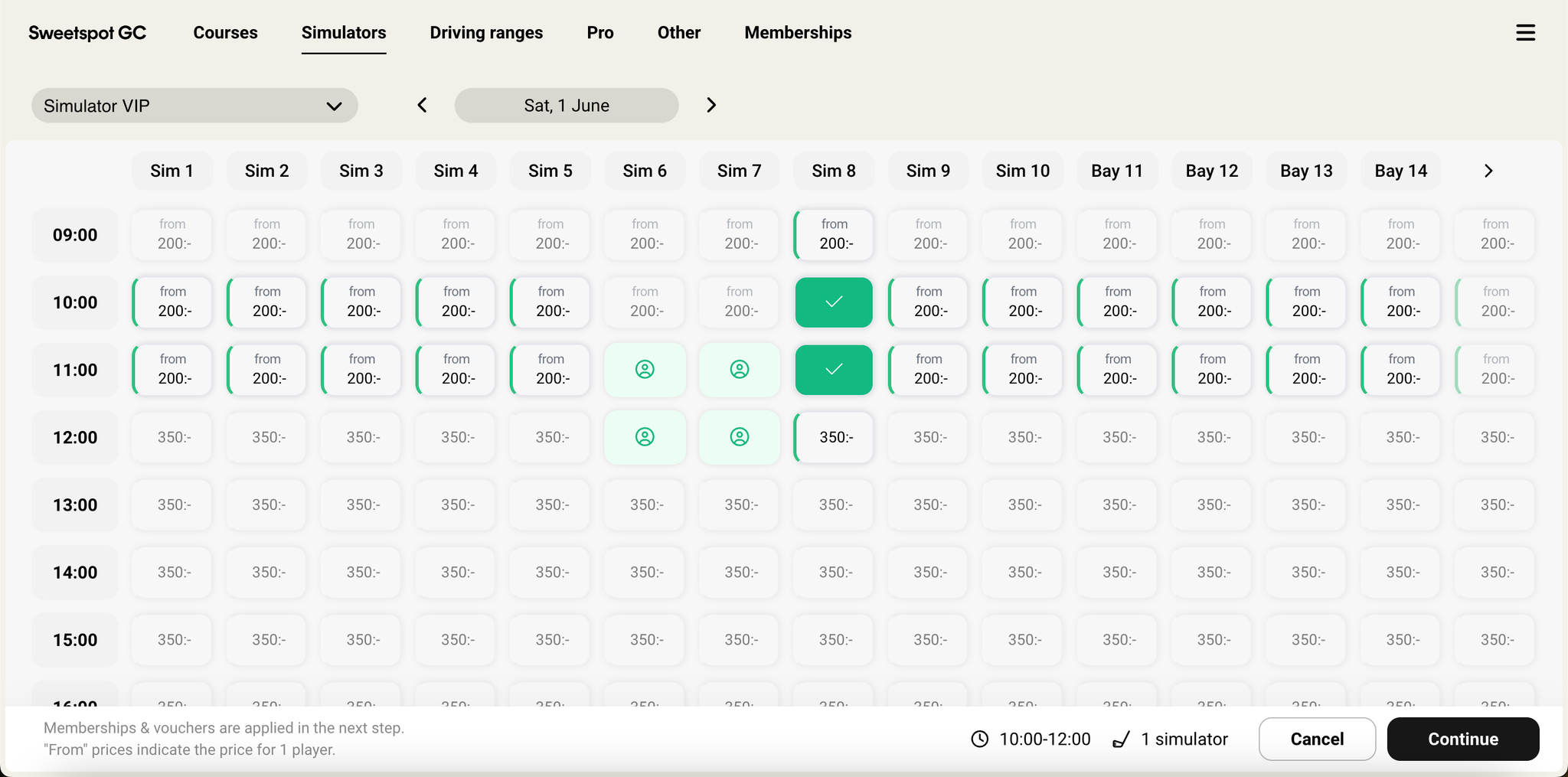 Tee times configured with a price per player being displayed as from prices in the web booking