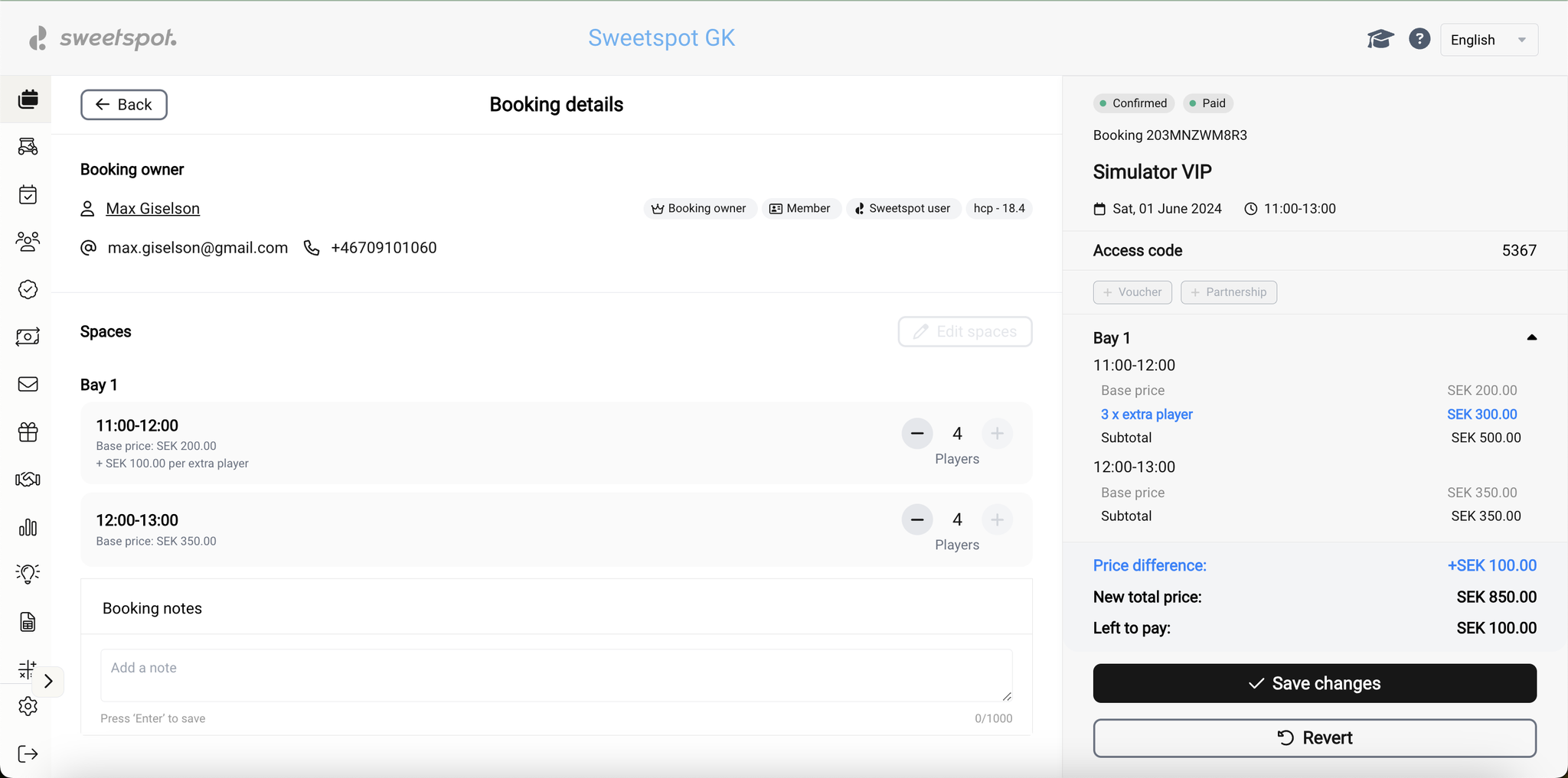 Price calculations in the Club Portal booking window