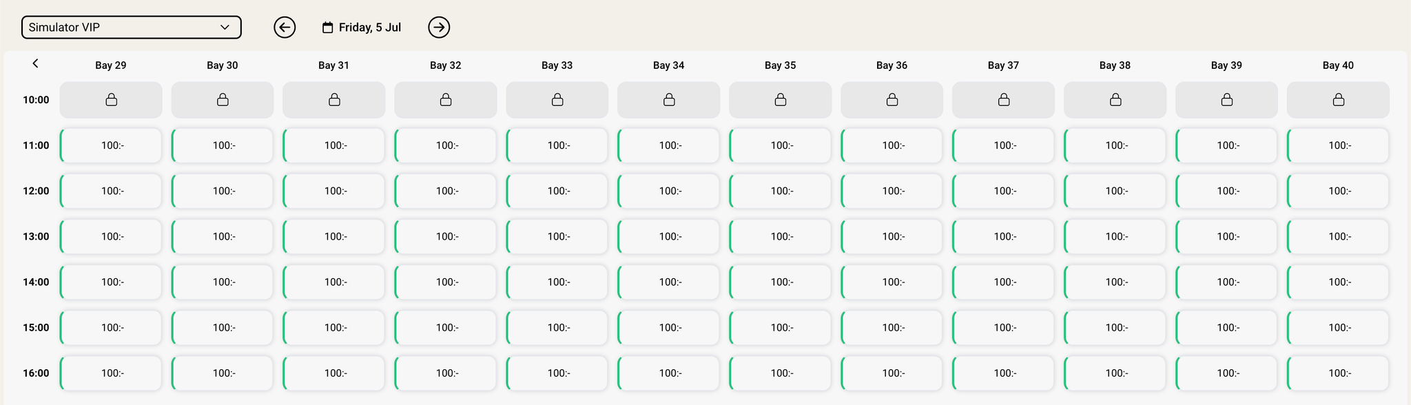 What tee times are enabled/disabled for Friday according to above config