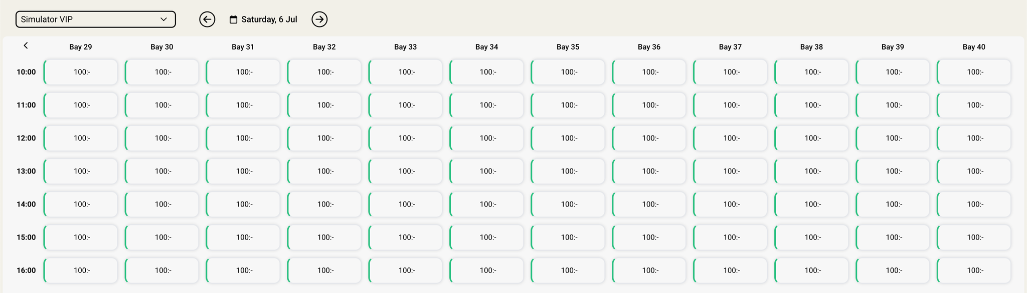 What tee times are enabled/disabled for Saturday and Sunday according to above config