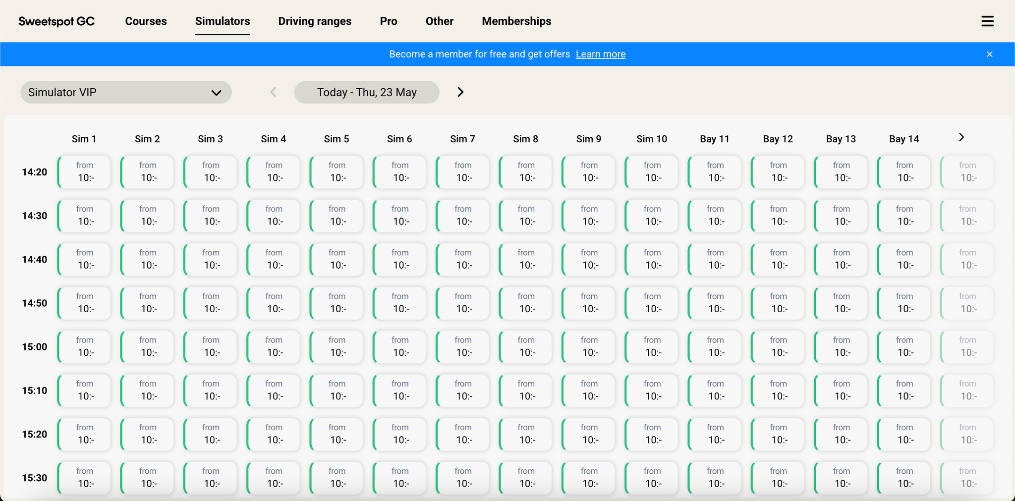 Sim, Range, Pro & Other tee sheet with increased size