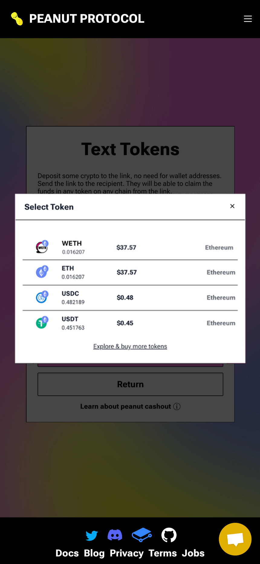 Select Token Screen