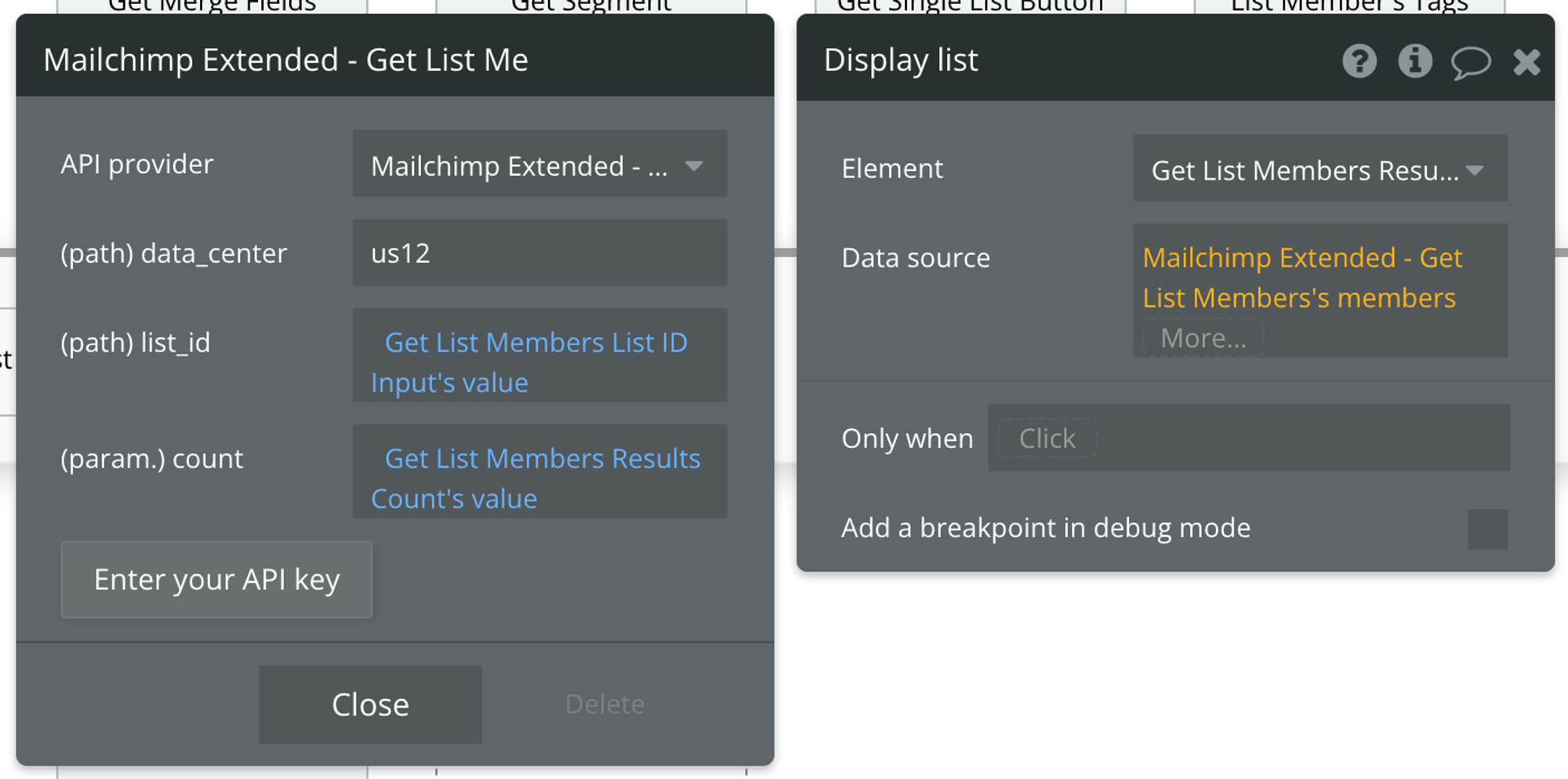 Select Mailchimp Extended - Get List Members's members for the data source