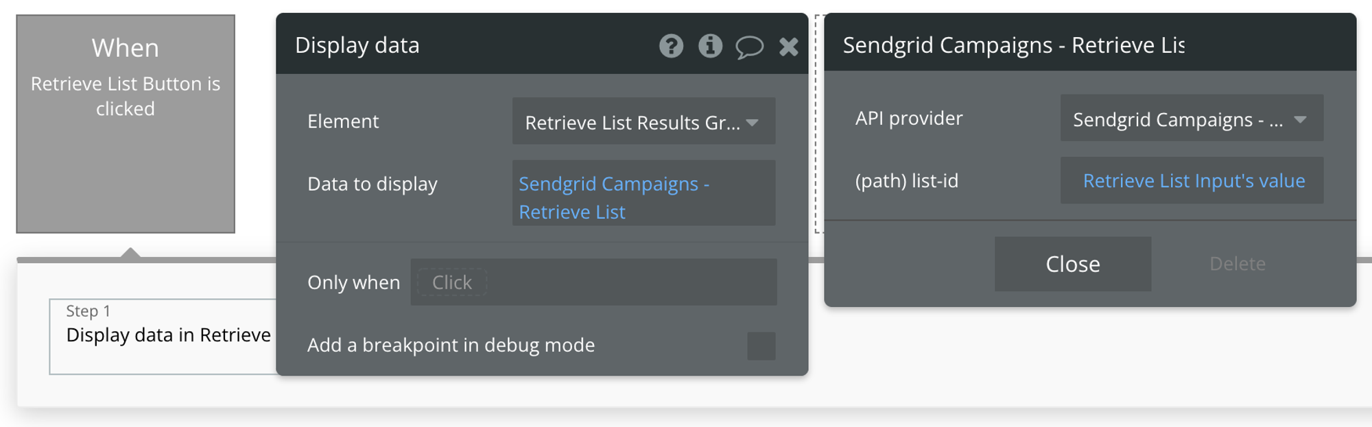 Select Sendgrid Campaign - Retrieve List from the API provider dropdown