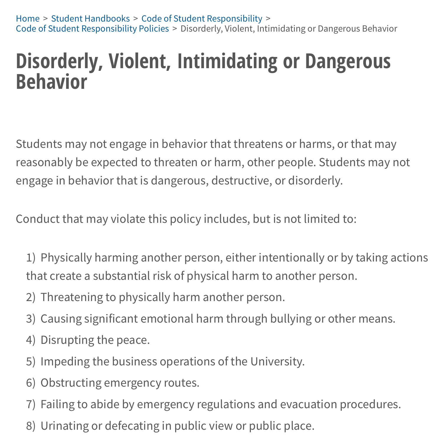 Screenshot taken 09.22.20 of the full Disorderly, Violent, Intimidating or Dangerous Behavior policy webpage