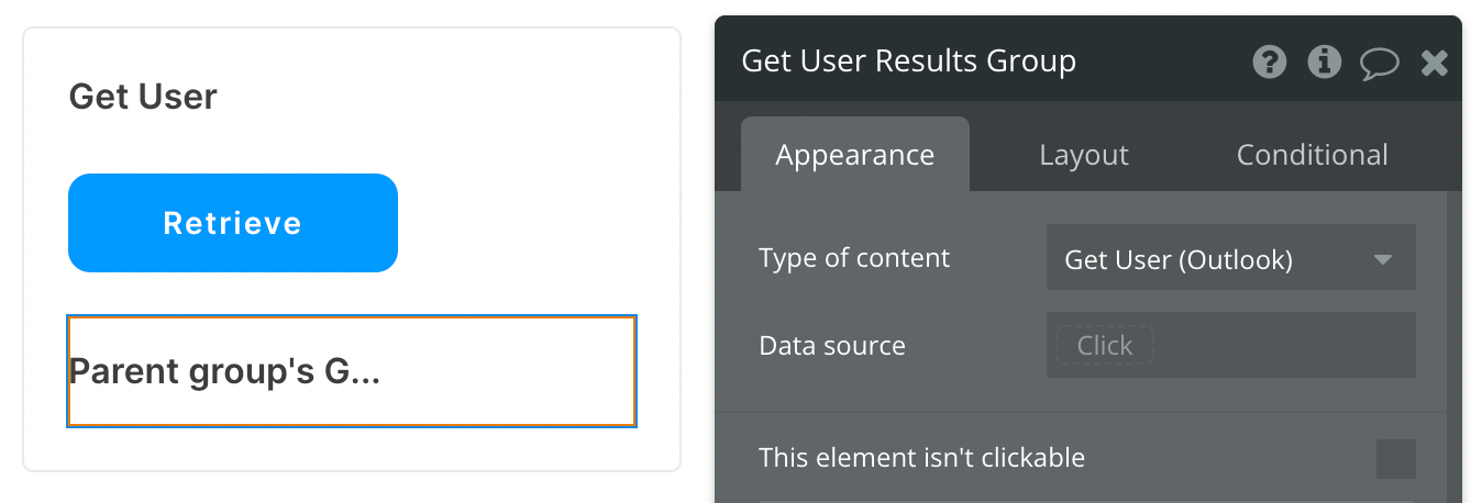 Select Get User (Outlook) from the list of content types