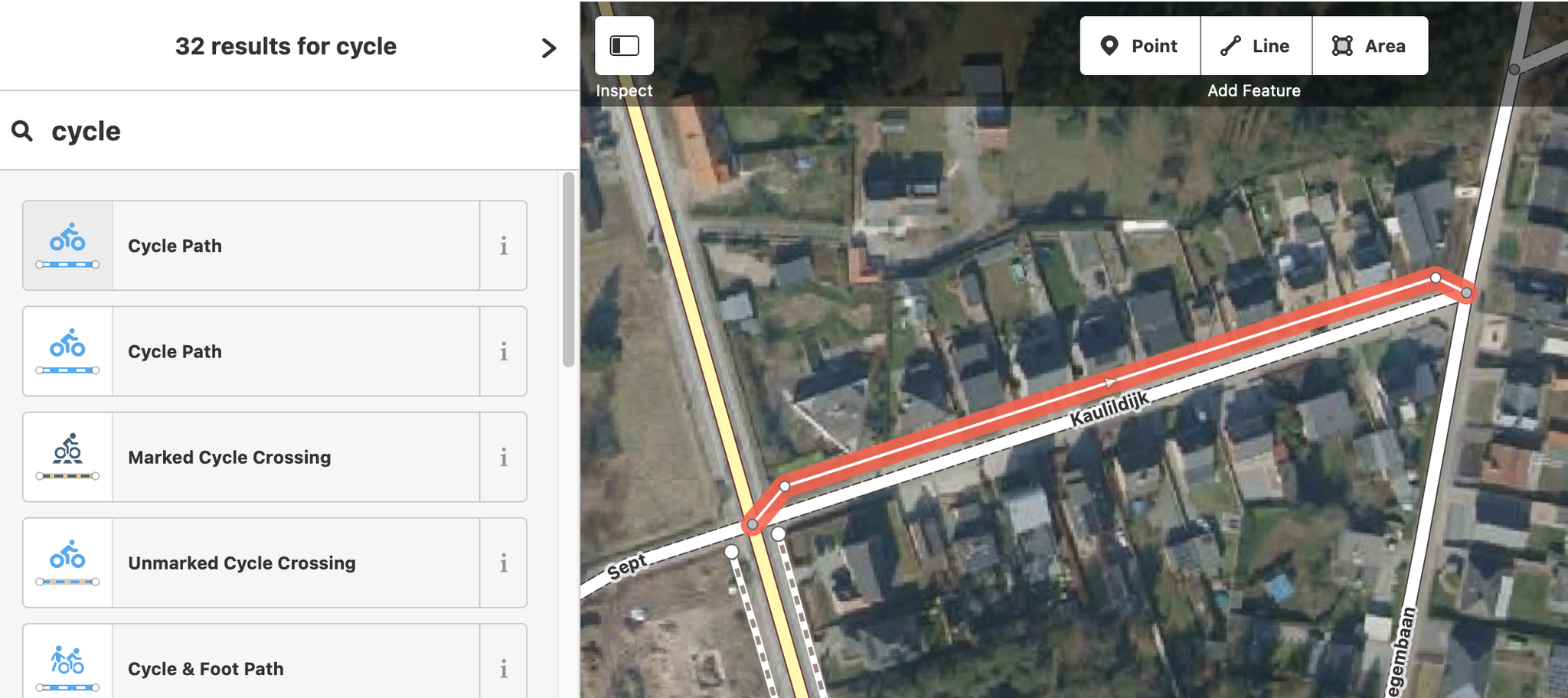 Assign the line a function by selecting cycle path on the left.