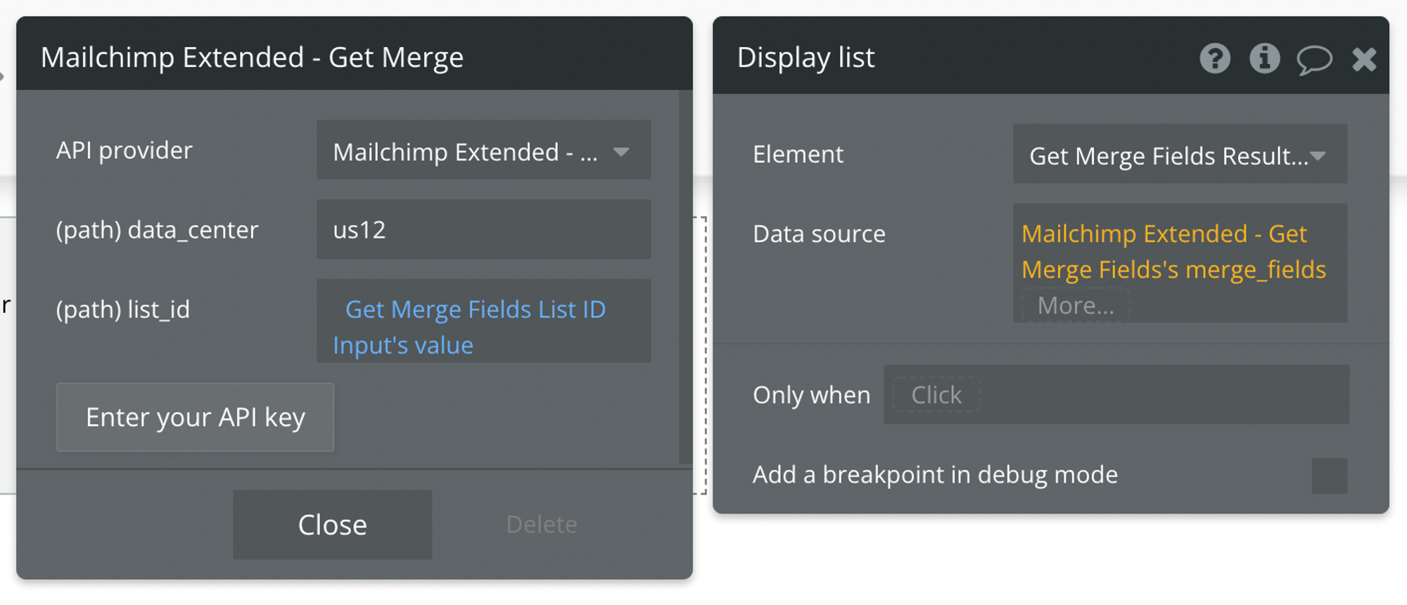 Select Mailchimp Extended - Get Merge Fields's merge_fields for the data source