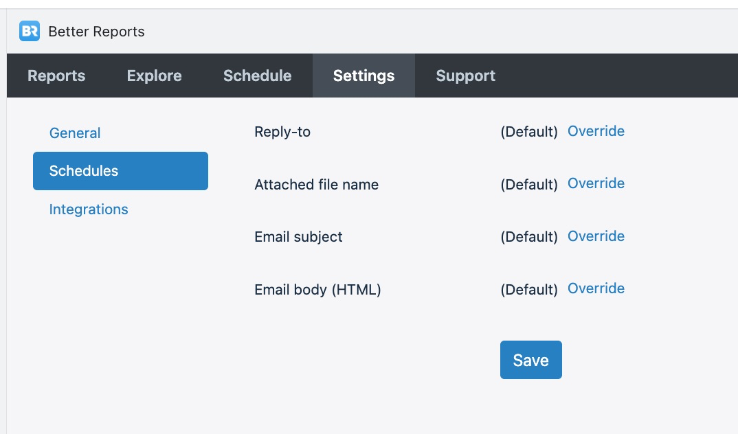 Schedules settings