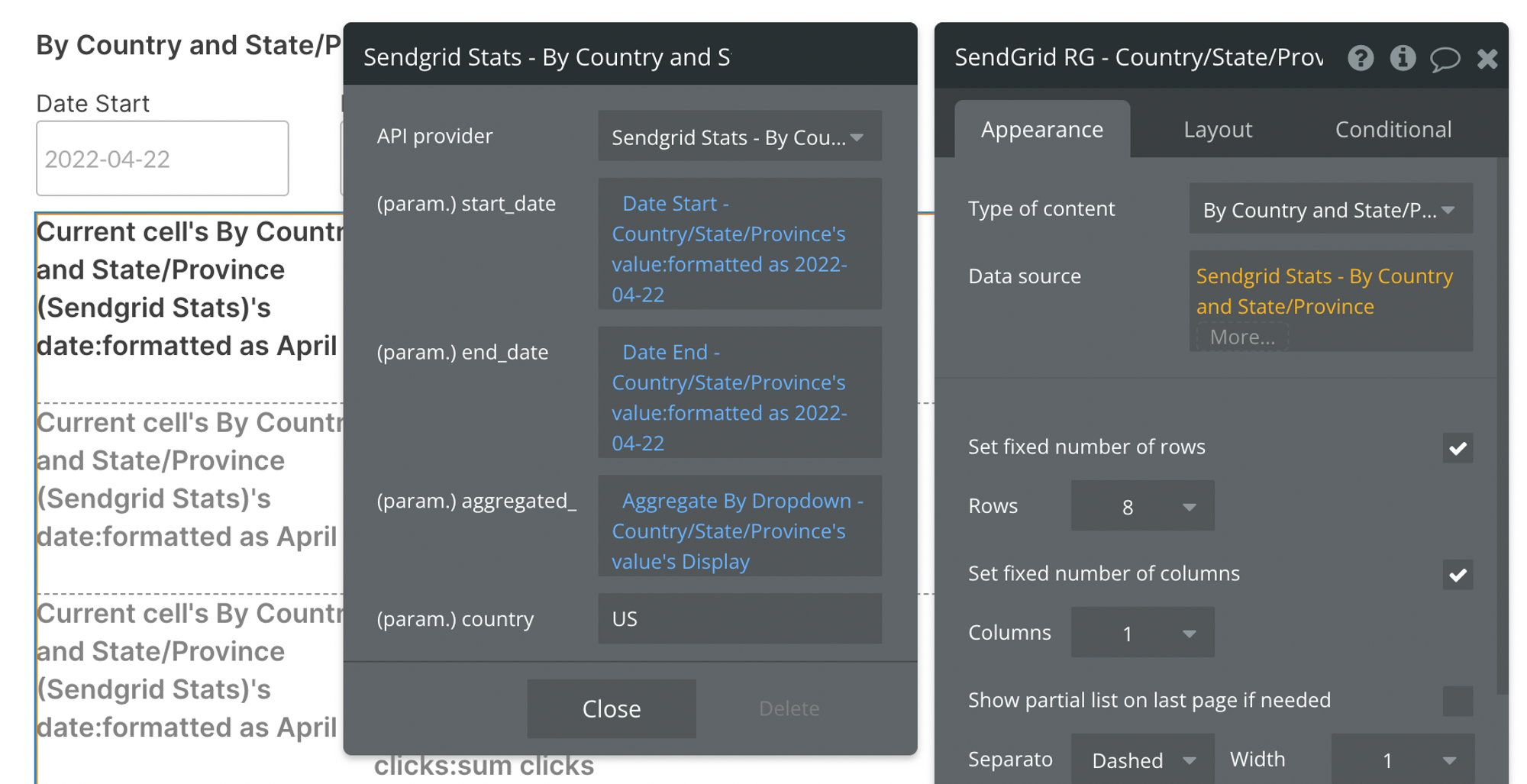 Select Sendgrid Stats - By Country and State/Province from the API provider dropdown