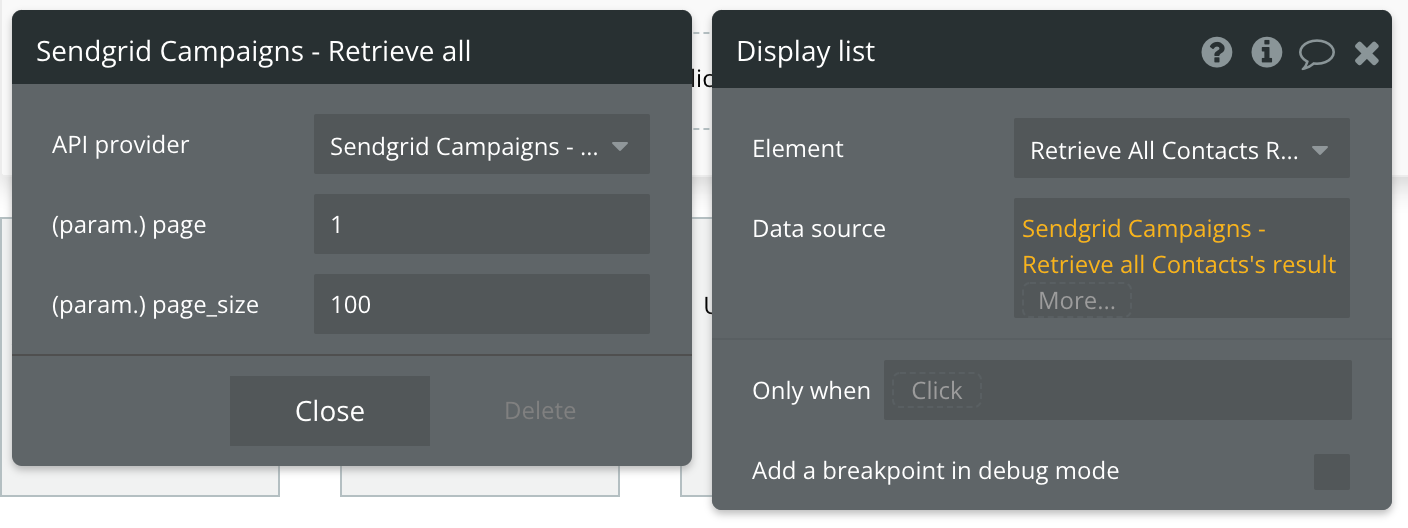 Select Sendgrid Campaigns - Retrieve All List's result for the data source