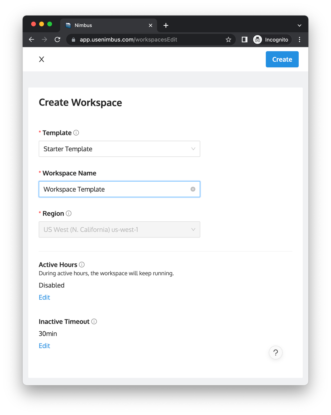 Create workspace page