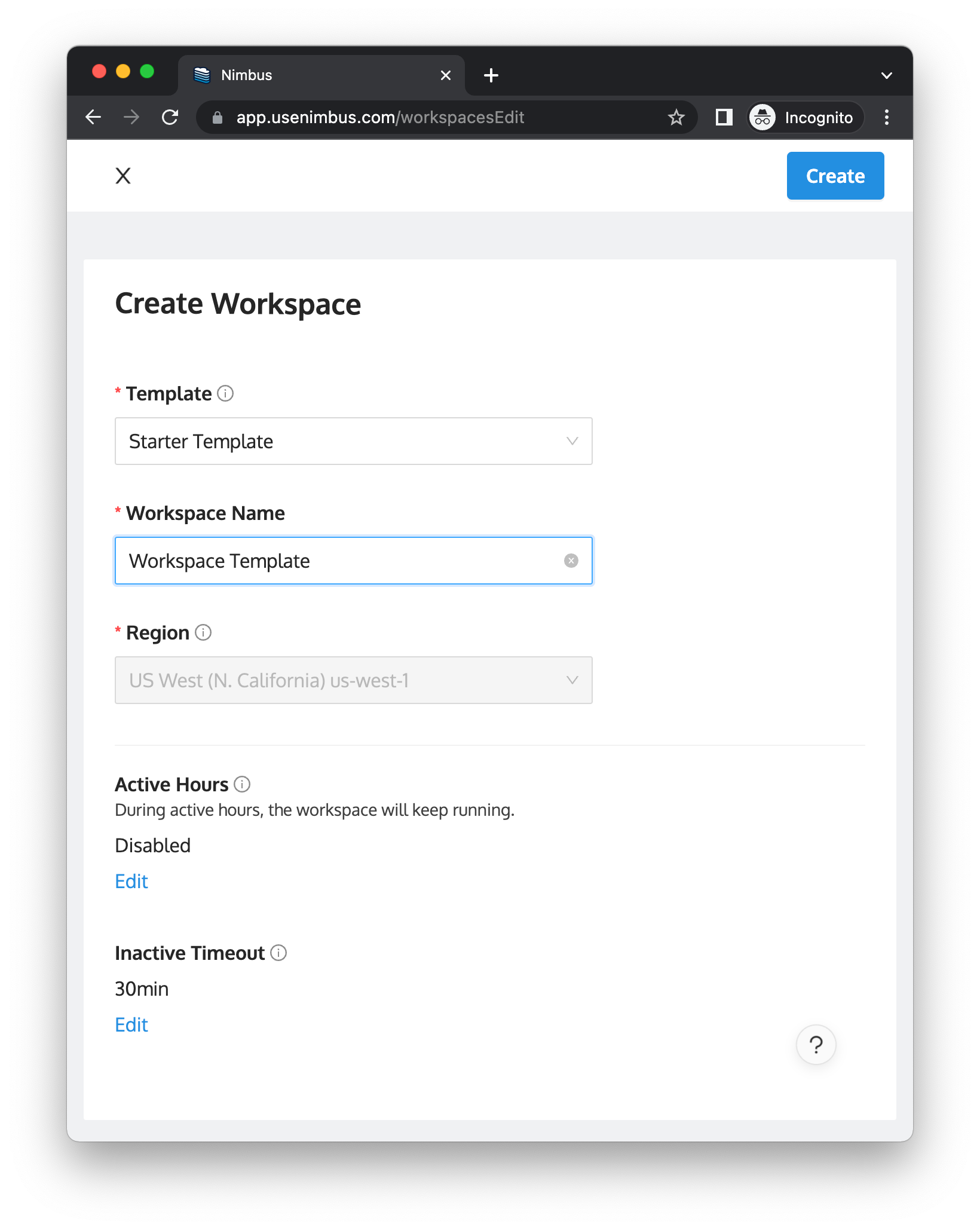 Create workspace page