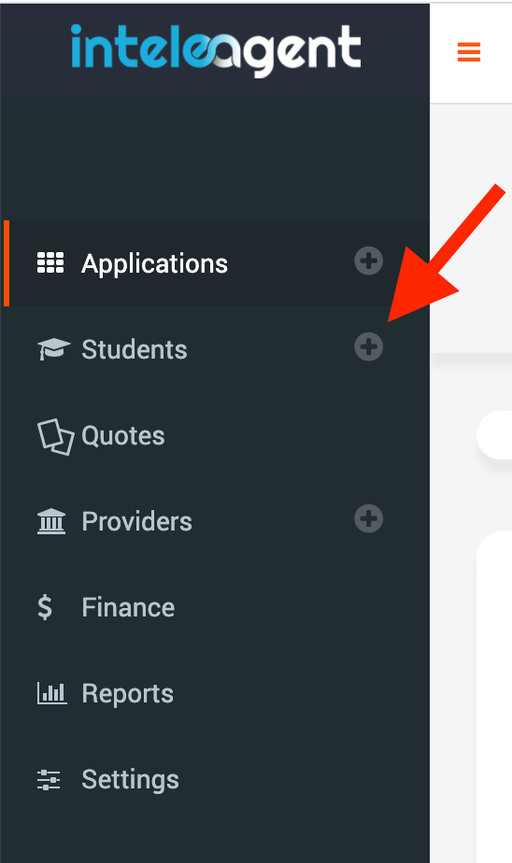 Add a student from the side menu