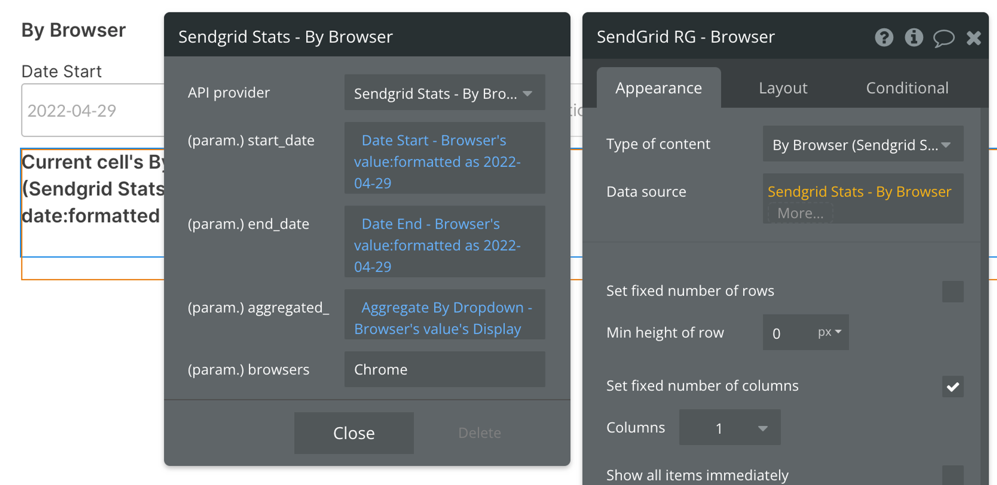 Select Sendgrid Stats - By Browser from the API provider dropdown