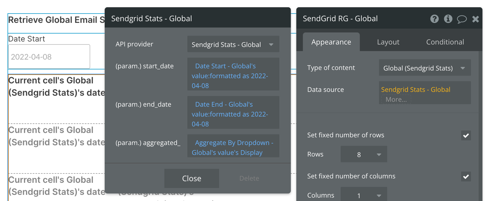 Select Sendgrid Stats - Global from the dropdown of API Providers
