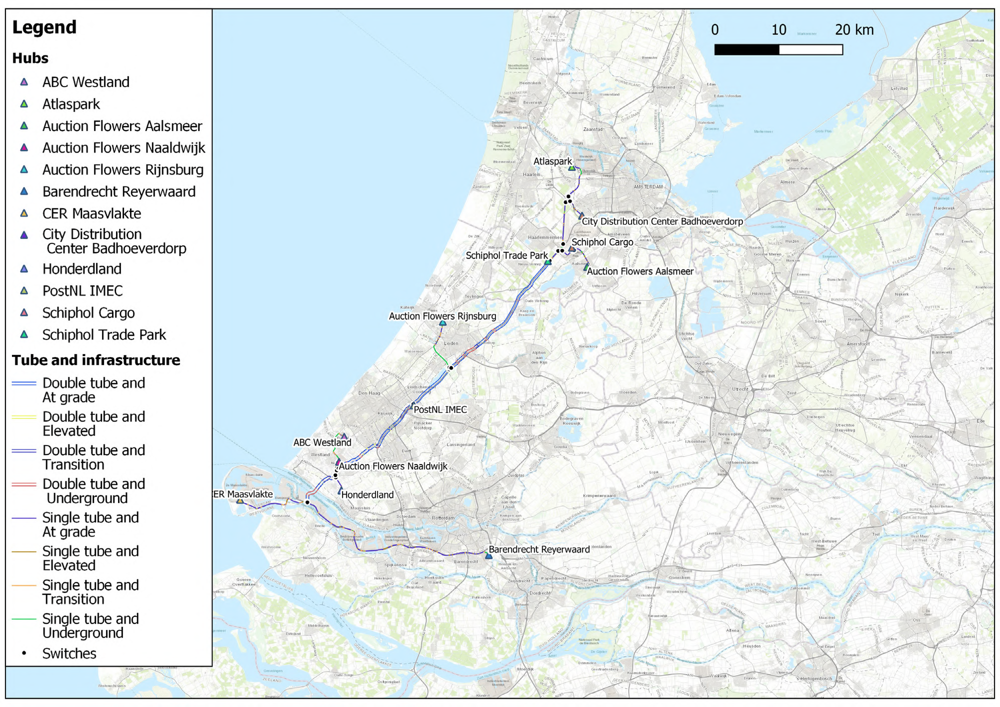 Alignment of the Cargo-Hyperloop Holland corridor .