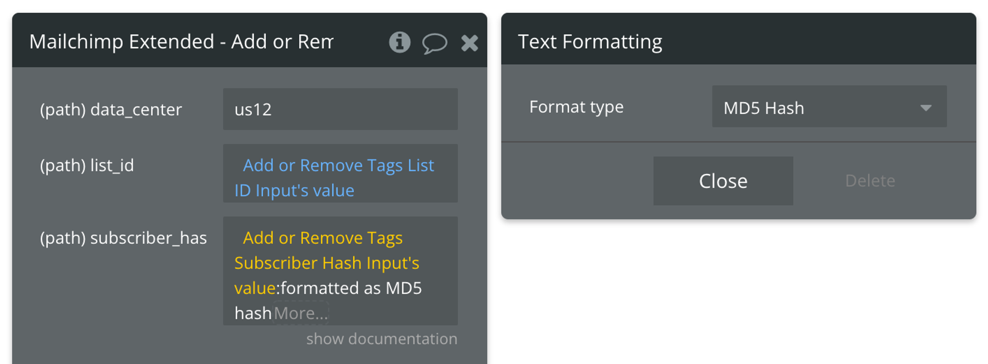 Select MD5 Hash from the format type dropdown.