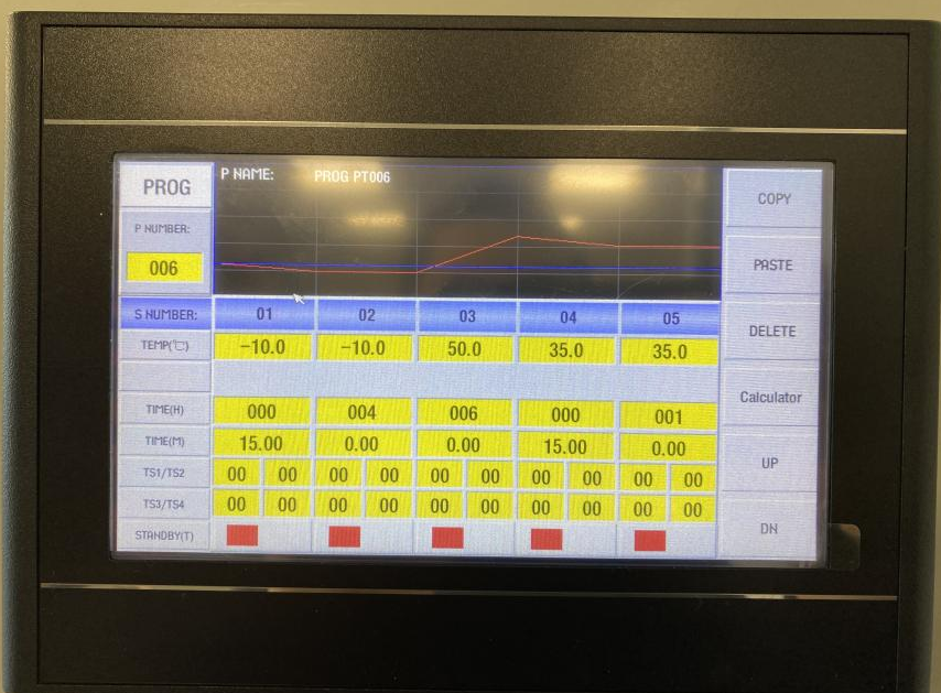 Picture of program set up on climatic chamber for UTPC