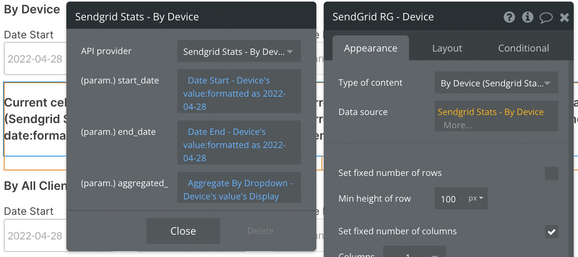 Select Sendgrid Stats - By Device from the API provider dropdown