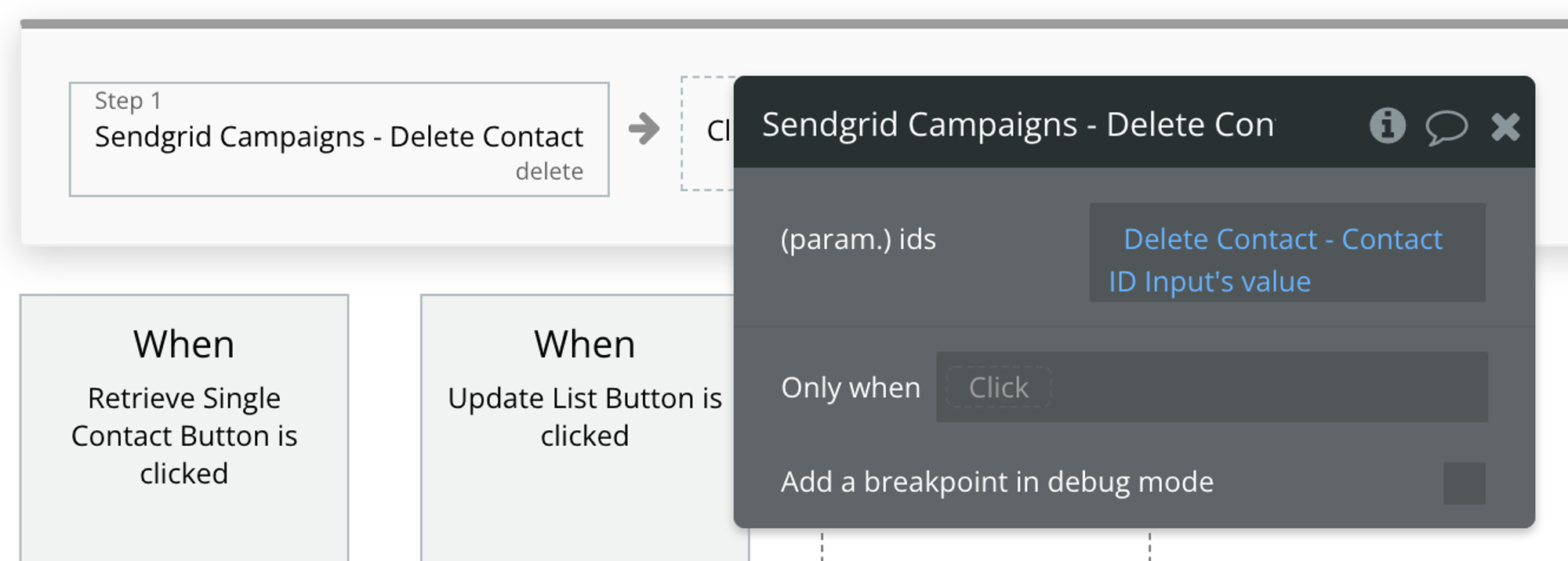 Select Sendgrid Campaigns - Delete Contact from the list of Plugin actions