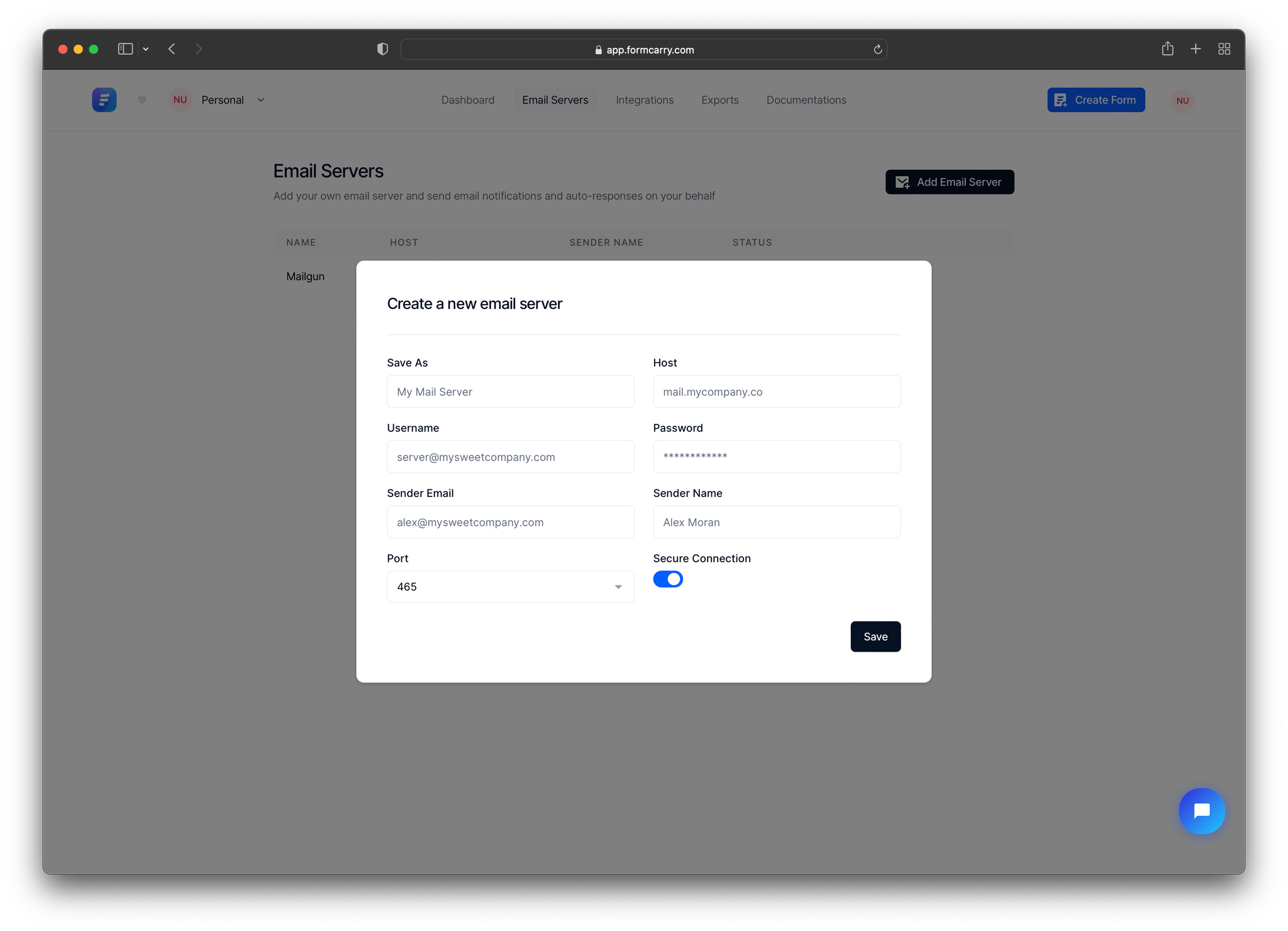 custom-email-servers-formcarry-documentations