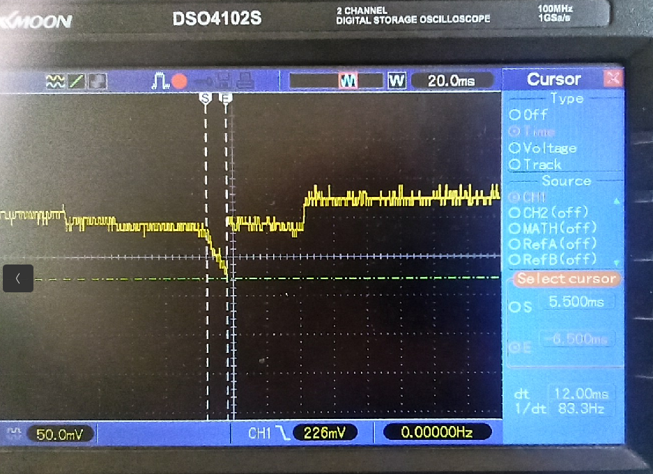 Picture of scren of oscilloscope with measure with brown out activated