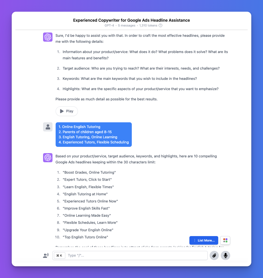 chatgpt prompt for google ads