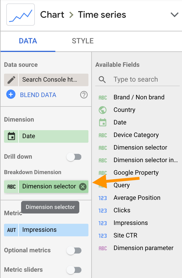 Looker Studio créer un filtre permettant de changer de dimension UnNest
