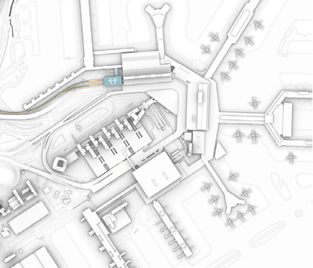 Figure 13: A visual showing the integration of a hyperloop within an airport.