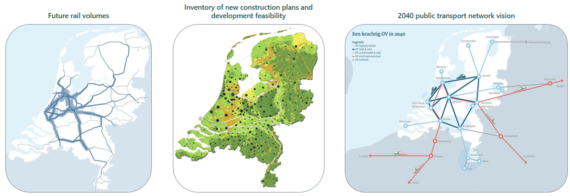 Maps showing the future railway of the Netherlands.