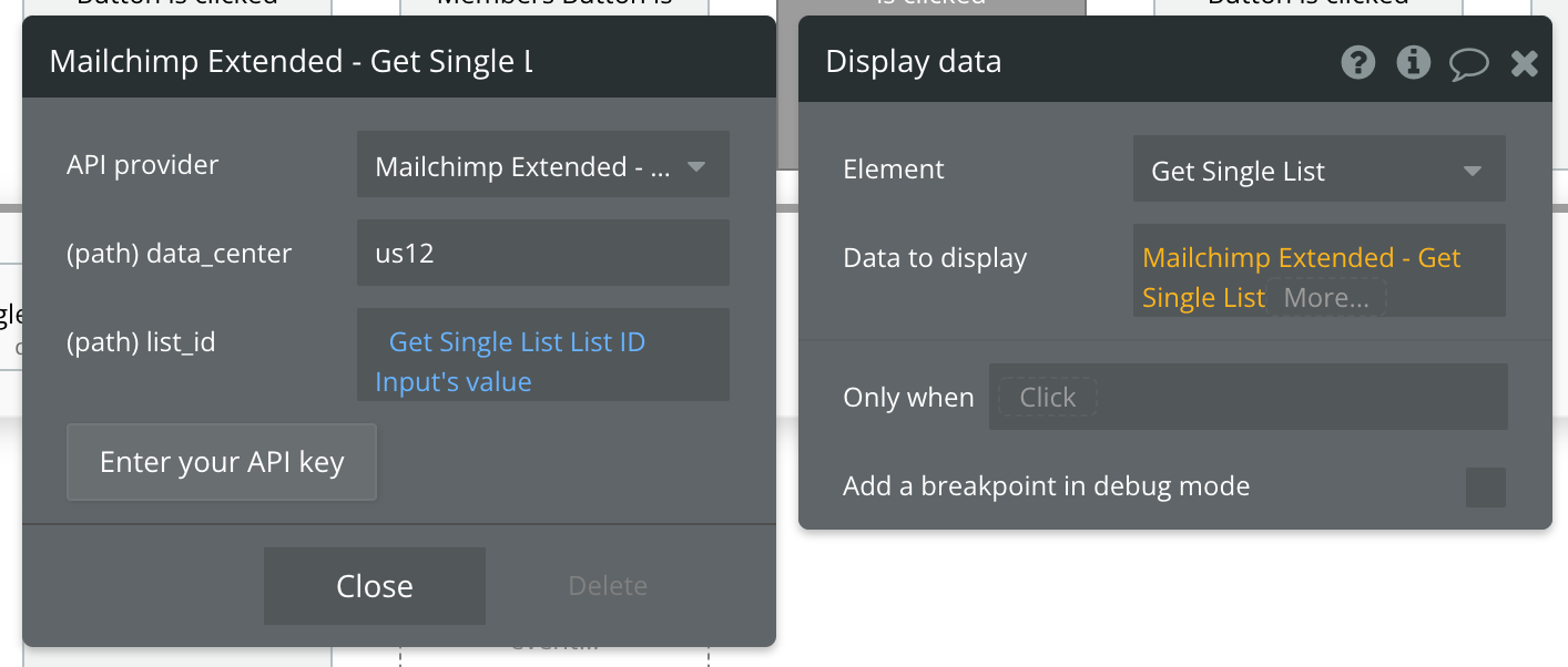 Select Mailchimp Extended - Get Single List from the API provider dropdown