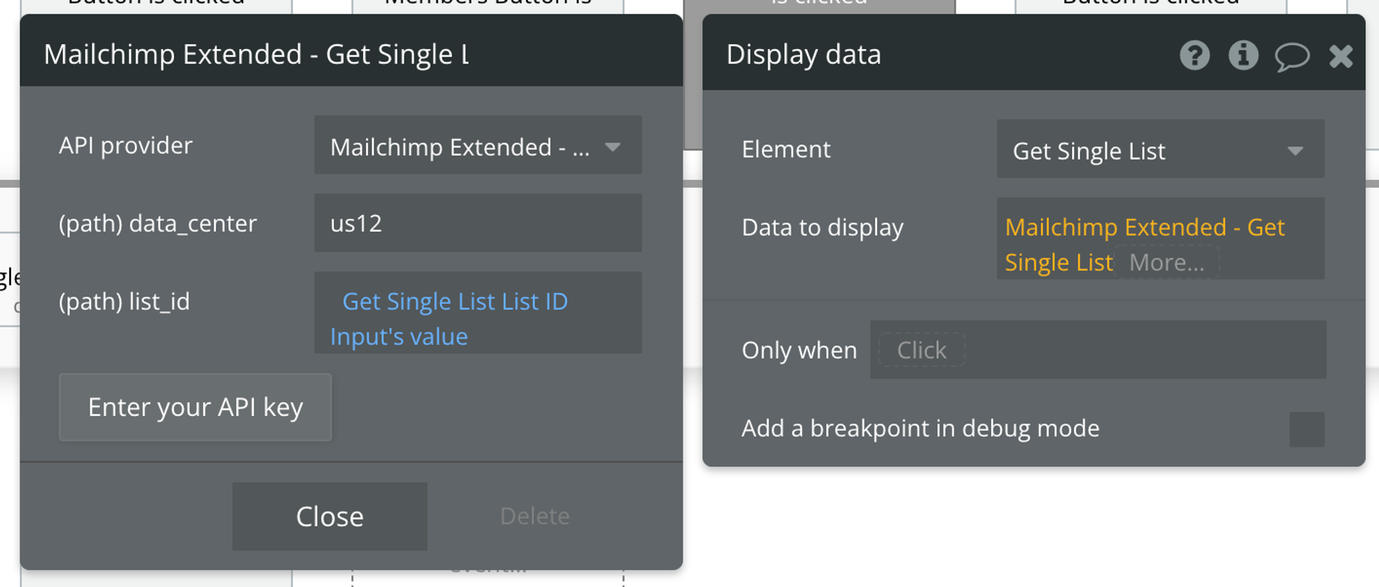 Select Mailchimp Extended - Get Single List from the API provider dropdown
