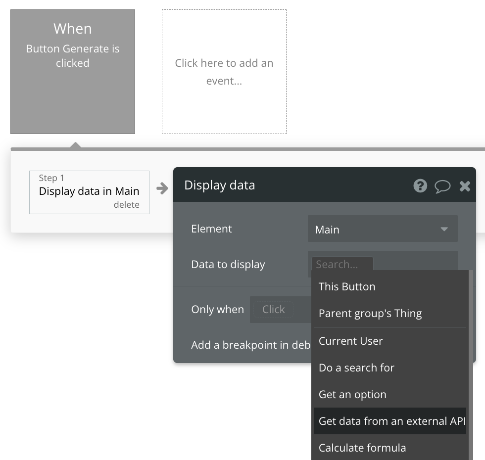 Select "Get data from an external API" first