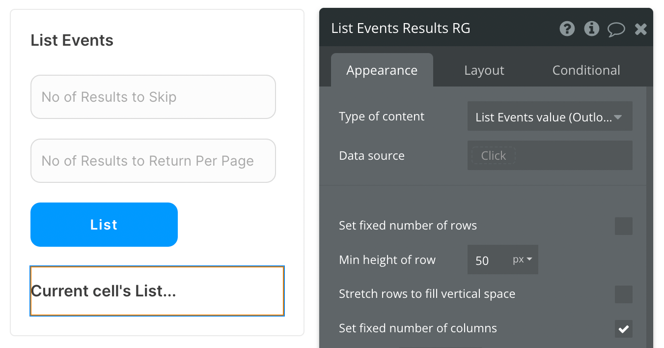 Select List Events value (Outlook) from the list of content types