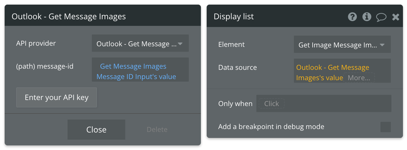 Select Outlook - Get  Message Images's value for the data source