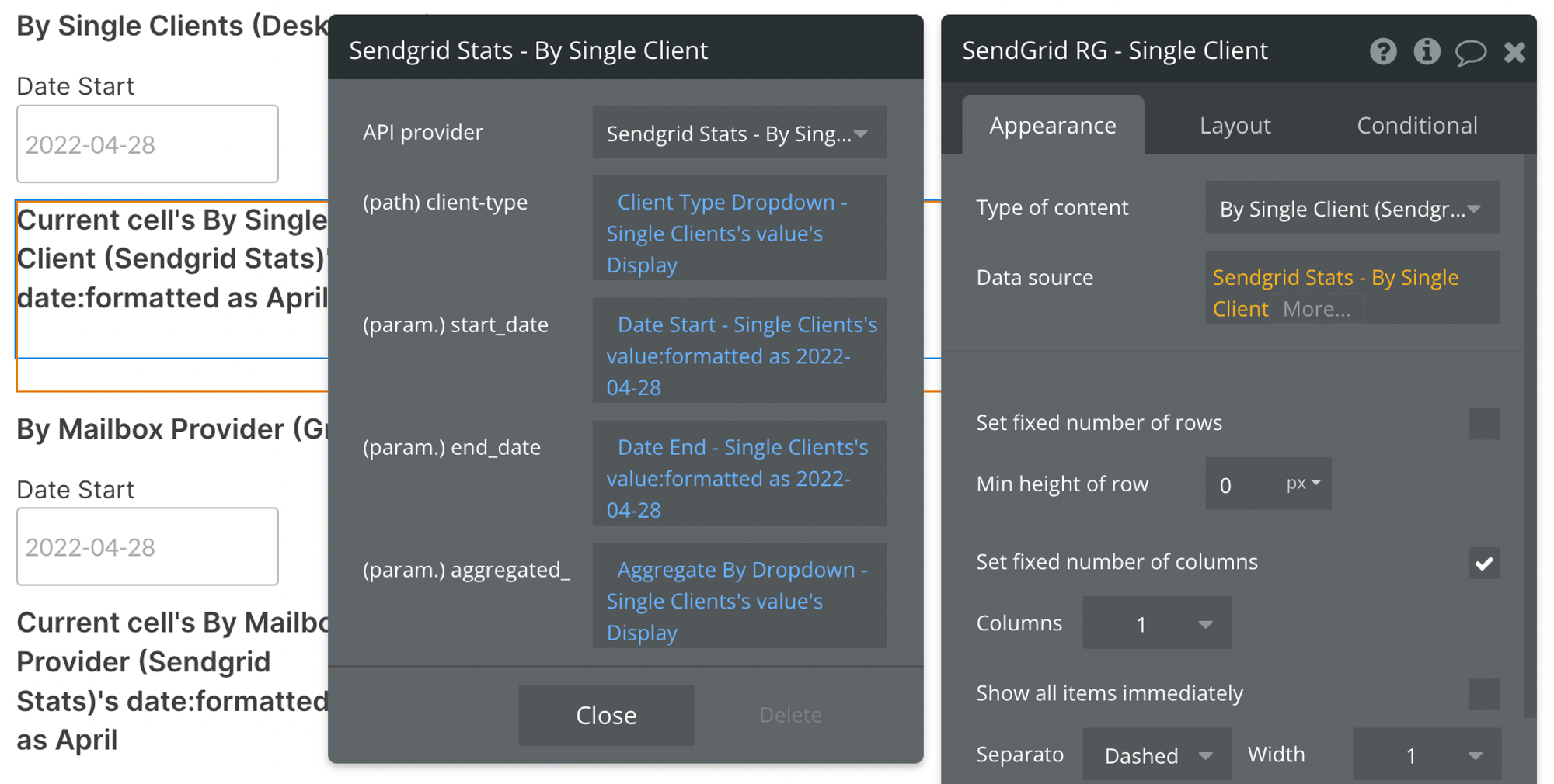Select Sendgrid Stats - By Single Client from the API provider dropdown