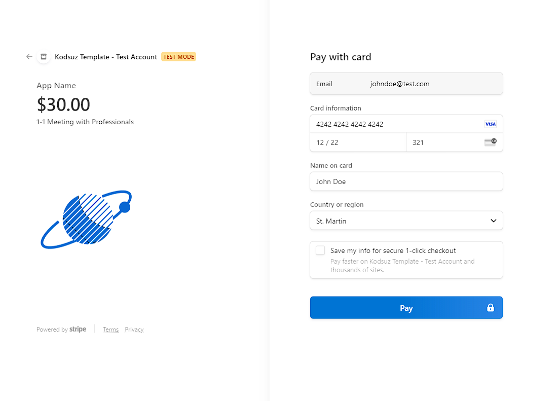 Stripe integration for payment.