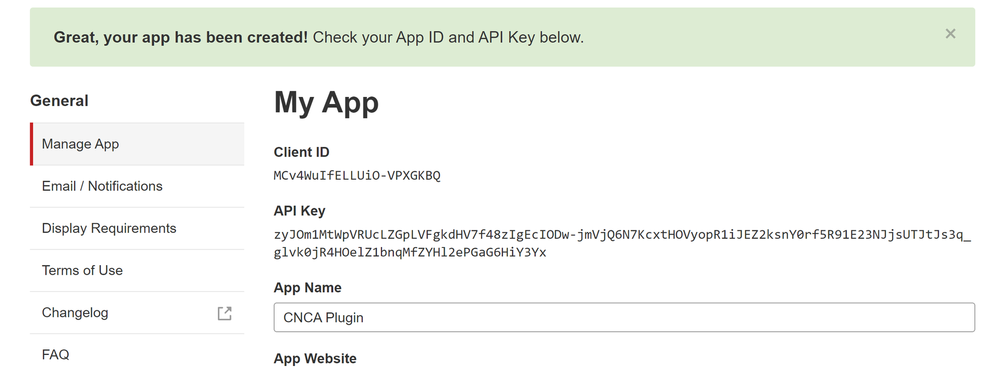 New API Key created in Yelp app settings