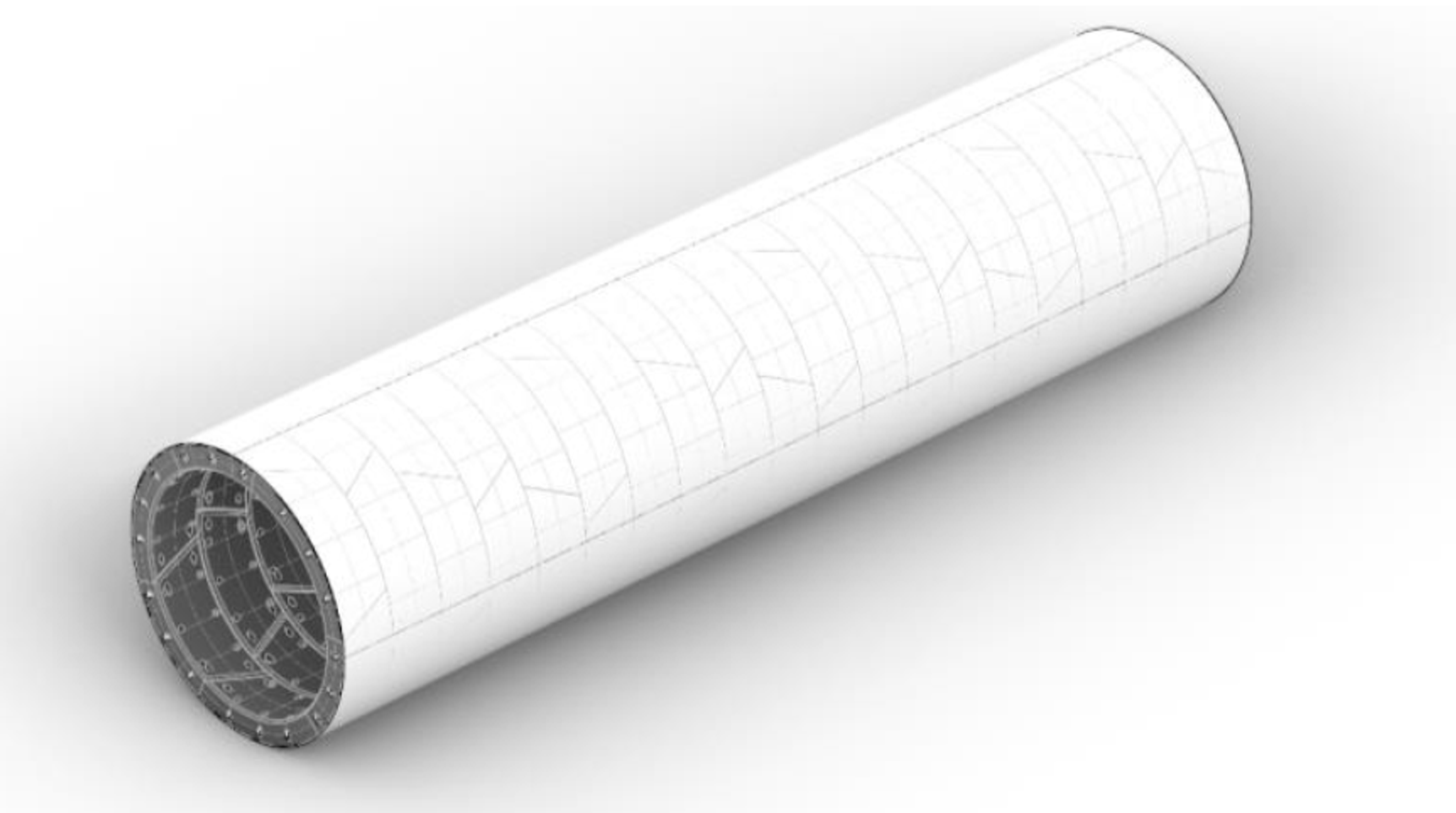 A 3D conceptual model of a 20-meter-long one-way tunnel structure.