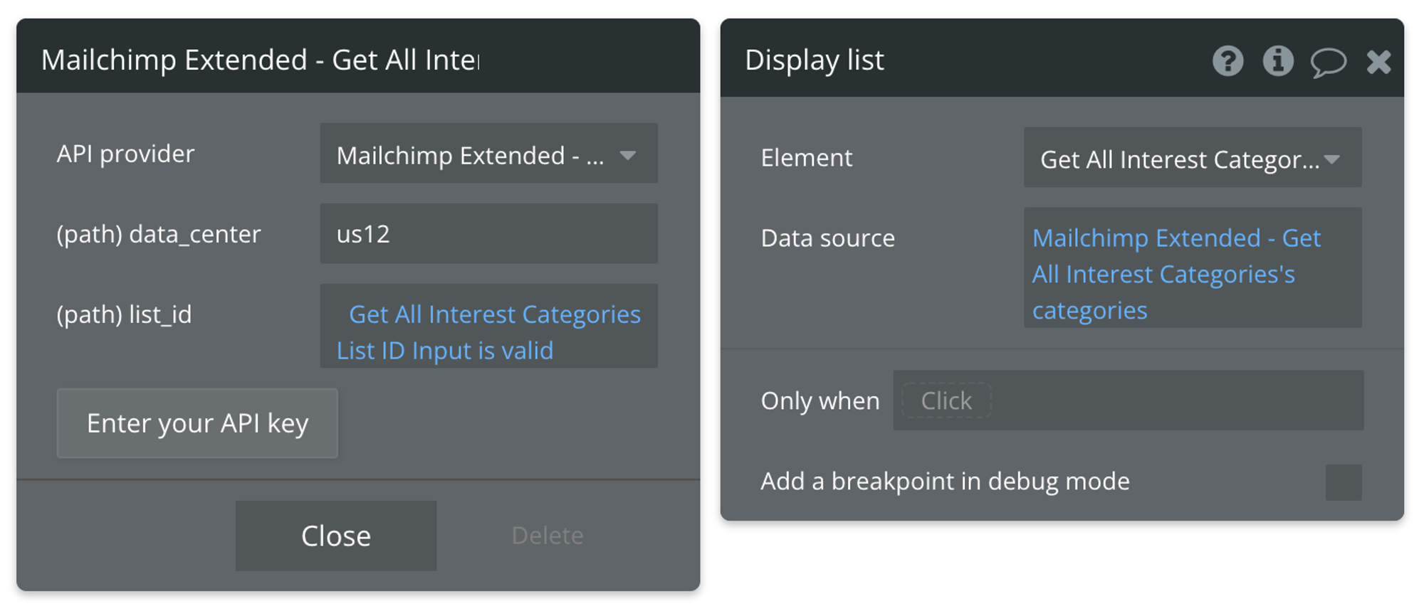 Select Mailchimp Extended - Get All Interest Categories's categories for the data source