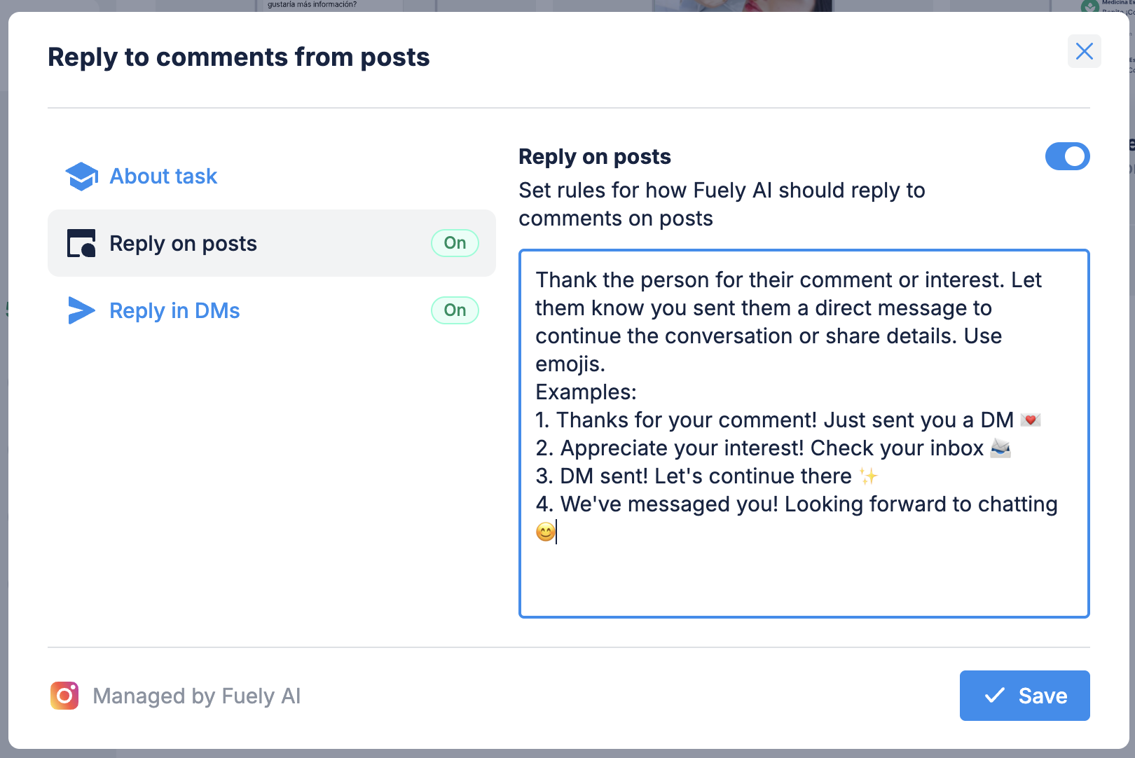 Configurações para Responder a comentários de posts